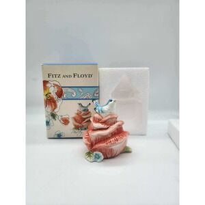 Fitz and Floyd Paisley Park Blue Bird on Pink Rose Ceramic Trinket Box with Box